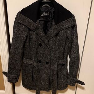 Fresh New York Women's Charcoal Double-Breasted Pea Coat